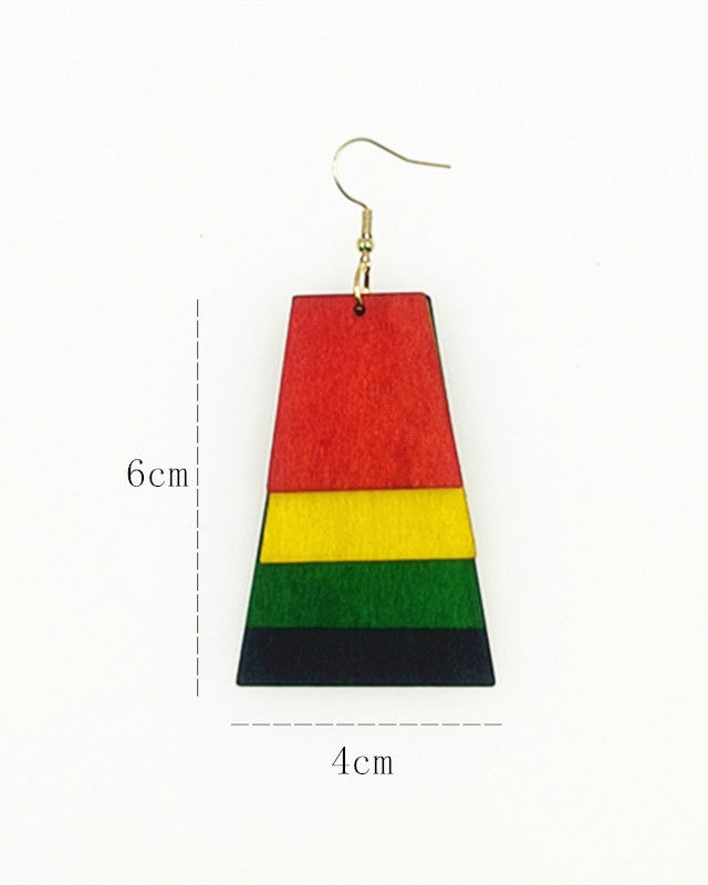 Reggae Multicolor Wood Slice Cut Earrings