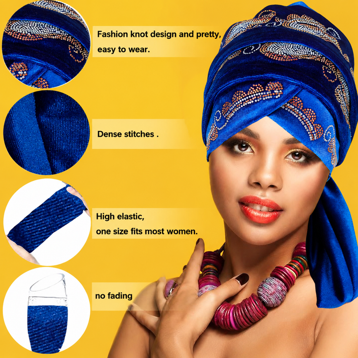 Rhinestone Velvet Cross Front Turban Hat
