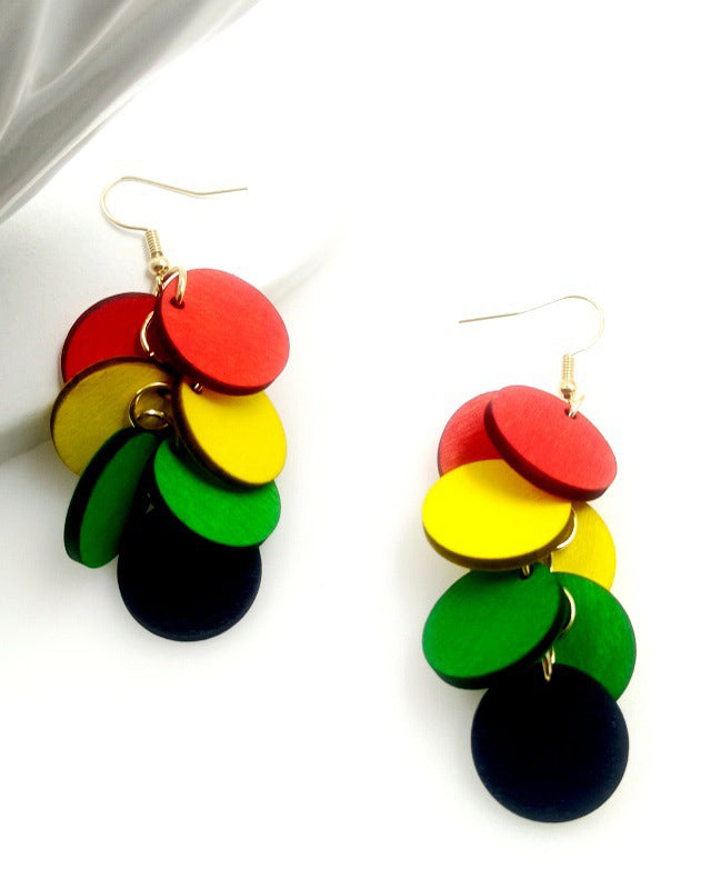 Grape Bunch Multicolor Wood Cut Earrings