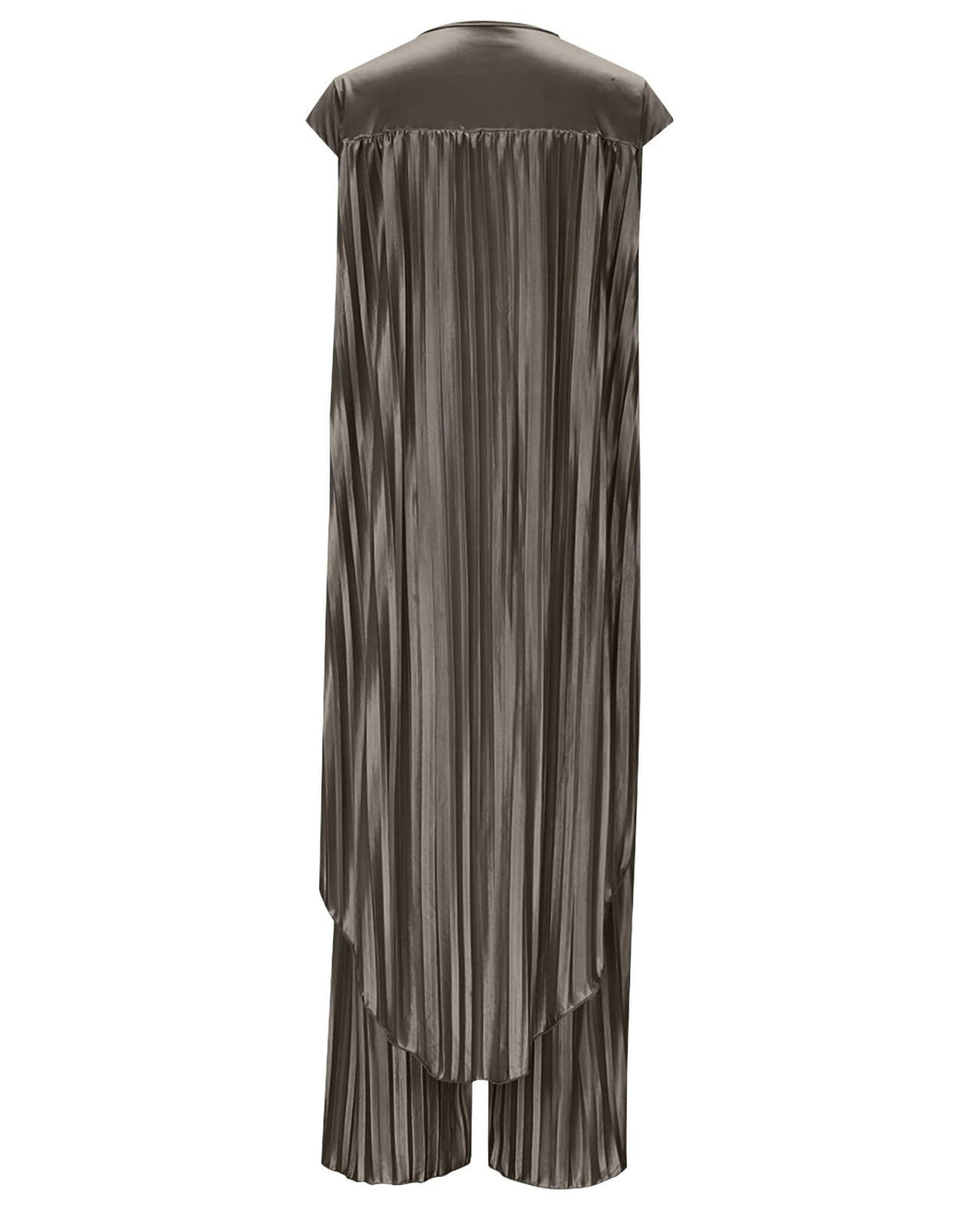 Solid Color Pleated Round Neck Top & Straight-leg Pants Two-piece Set