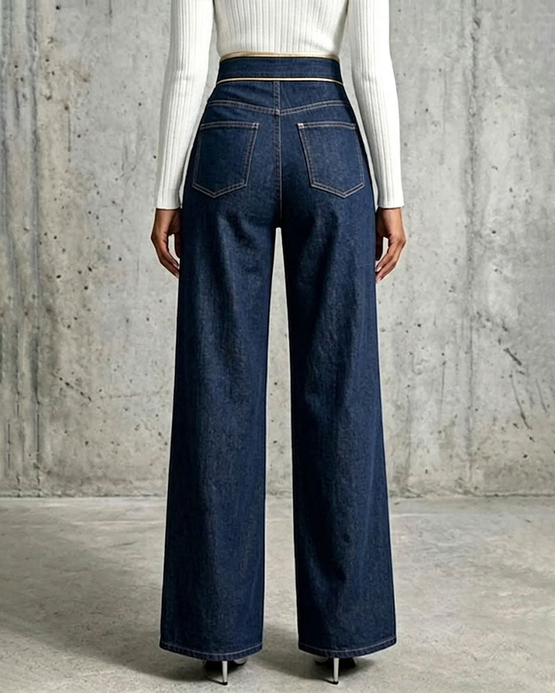 Exquisite And Elegant Jeans With Gold Piping