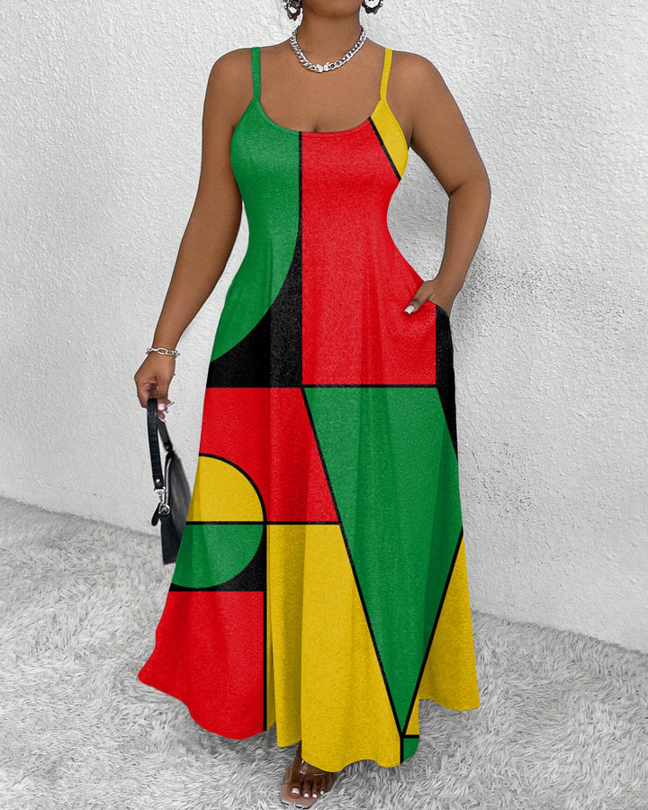 Sling Reggae Geometric Art Pocket Dress
