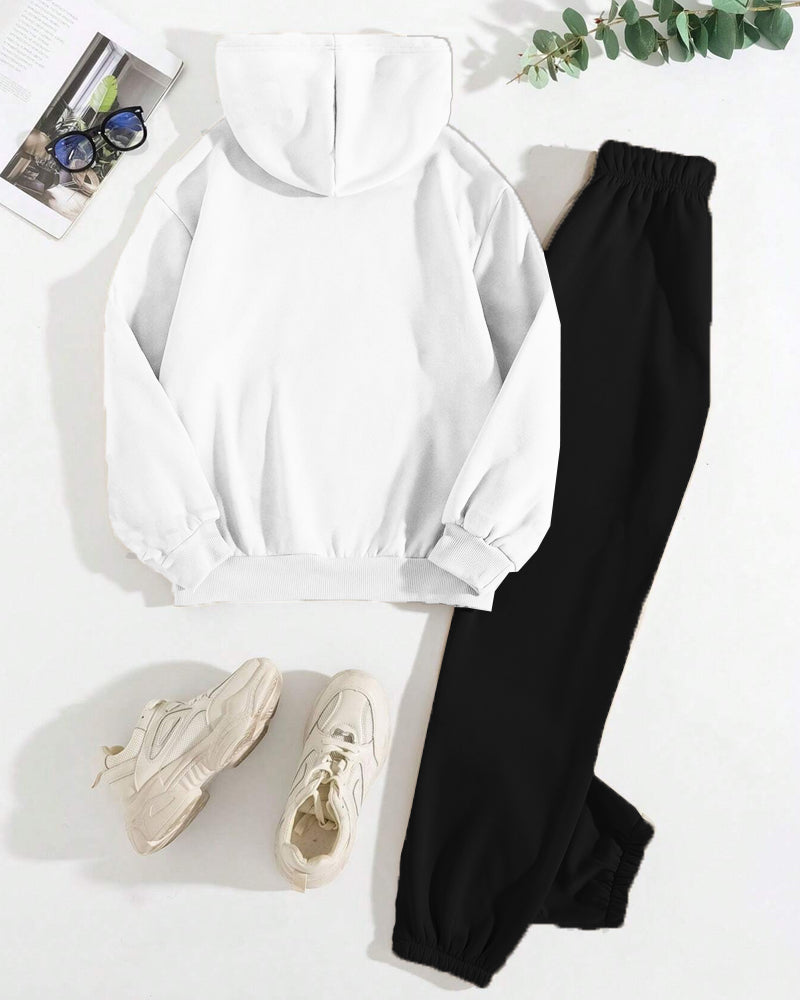 Jesus Print Printed Long Sleeve Hoodie Two Pieces Set