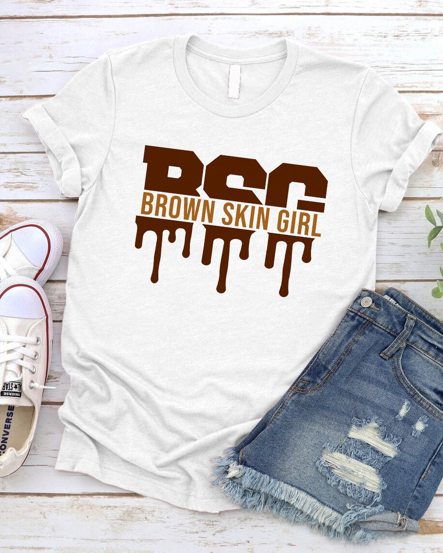Brown Skin Girl Woman 100% Cotton Crew Neck Short Sleeve Tshirt