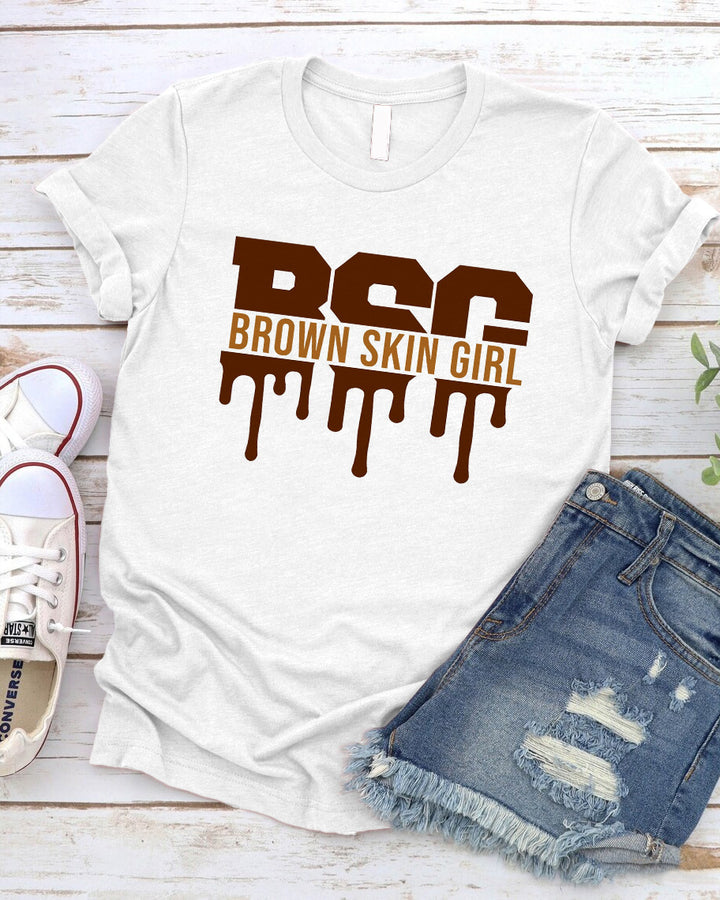 Brown Skin Girl Woman 100% Cotton Crew Neck Short Sleeve Tshirt