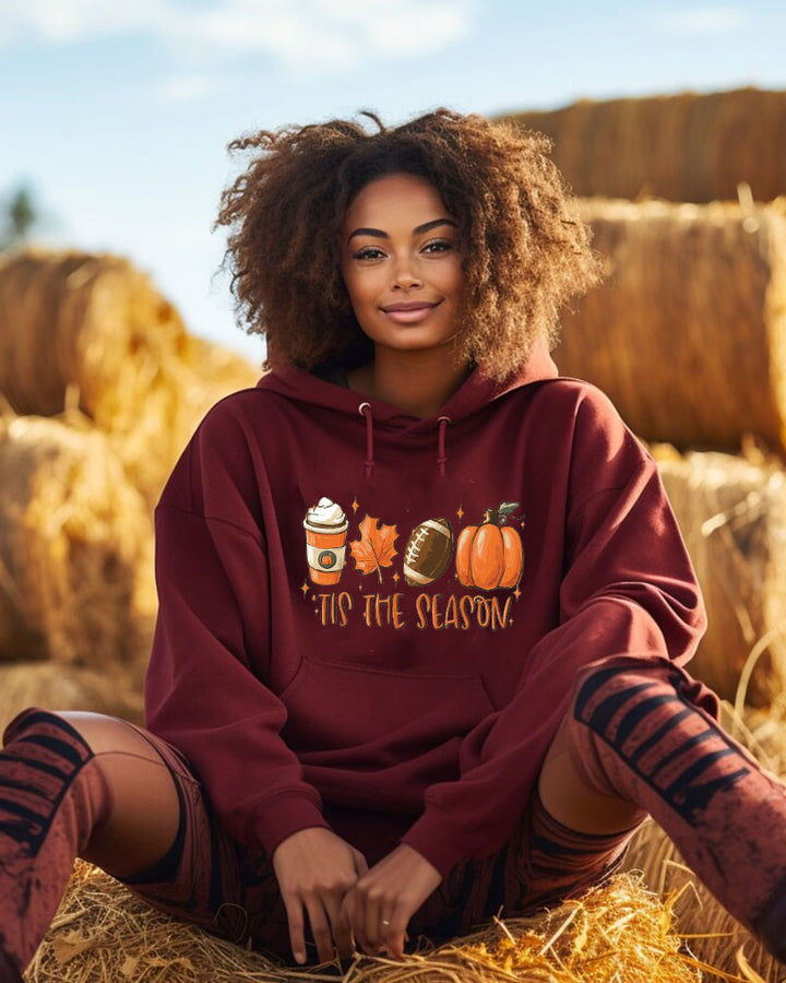 Women's Rugby Print Pocket Long Sleeve Hoodie