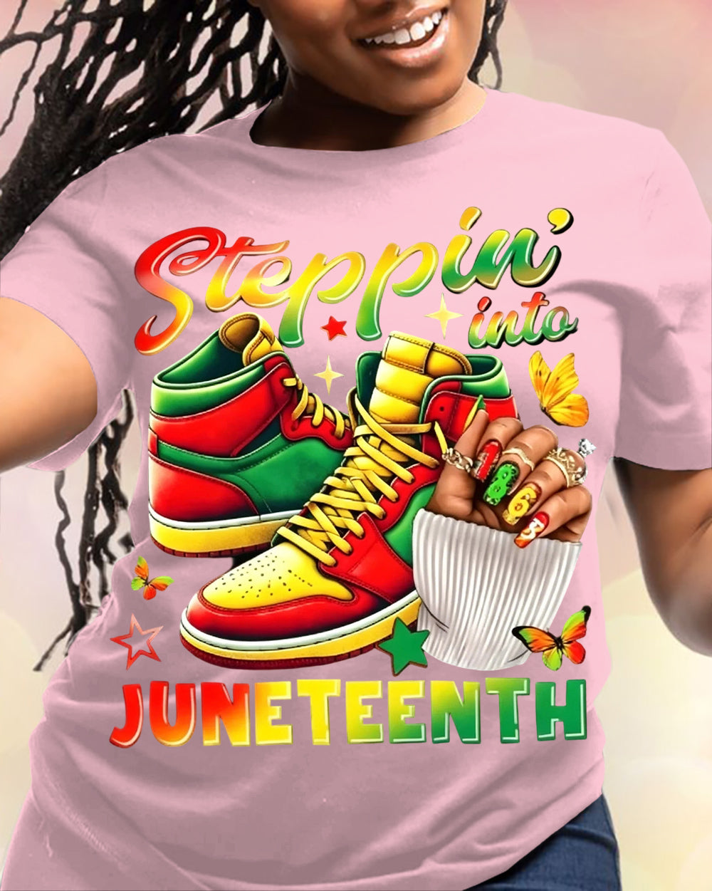 100% Cotton Steppin' Into Juneteenth Crew Neck Short Sleeve Tshirt