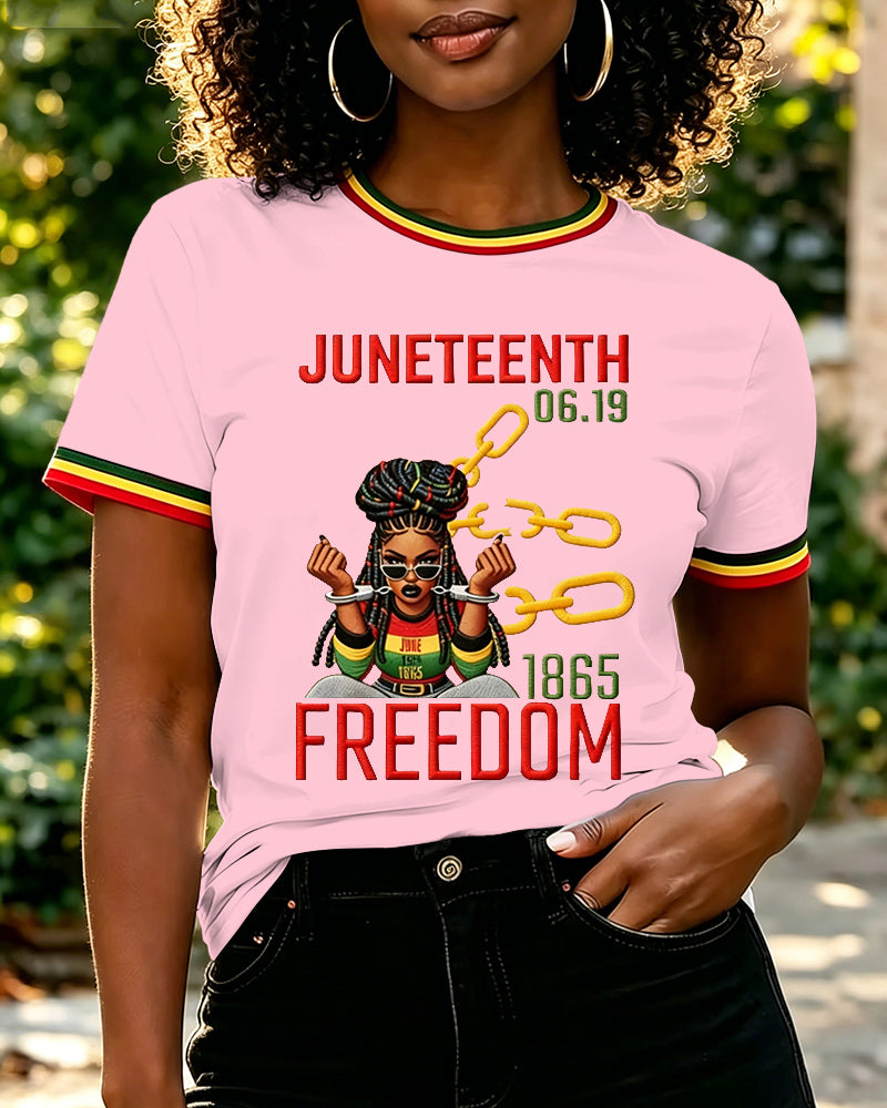 Juneteenth Freedom Print Crew Neck Short Sleeve Tshirt