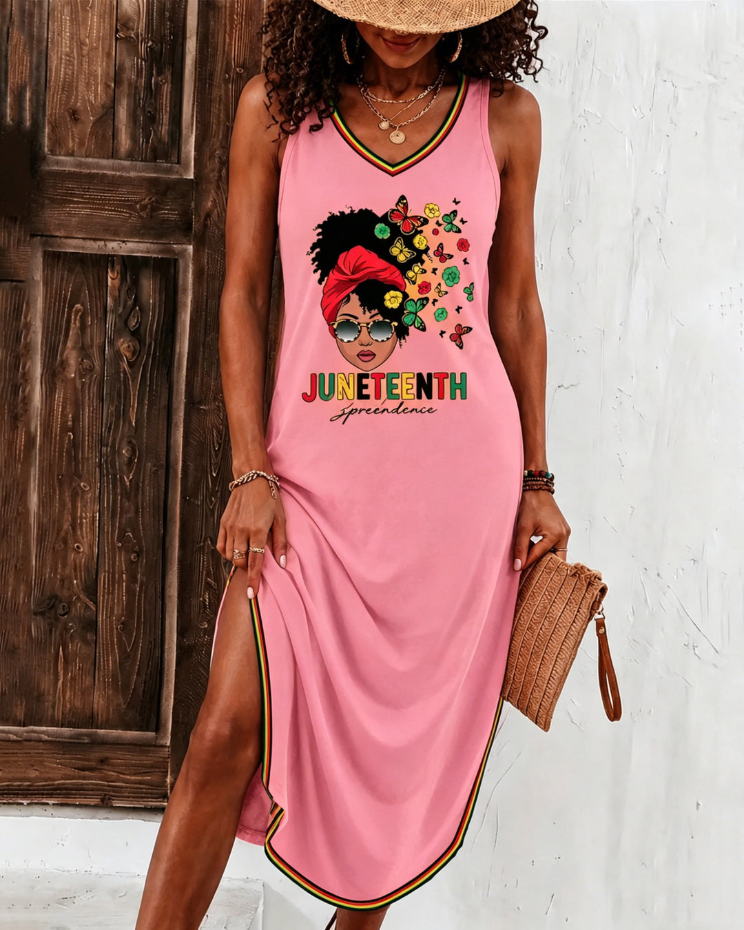 Juneteenth Butterfly Cartoon Girl Print Sleeveless Casual Dress