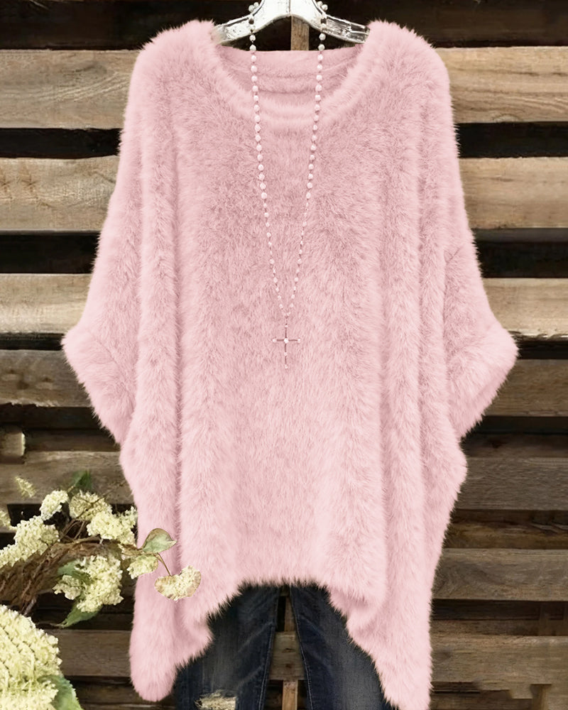 Crew Neck Plush Irregular Loose Top