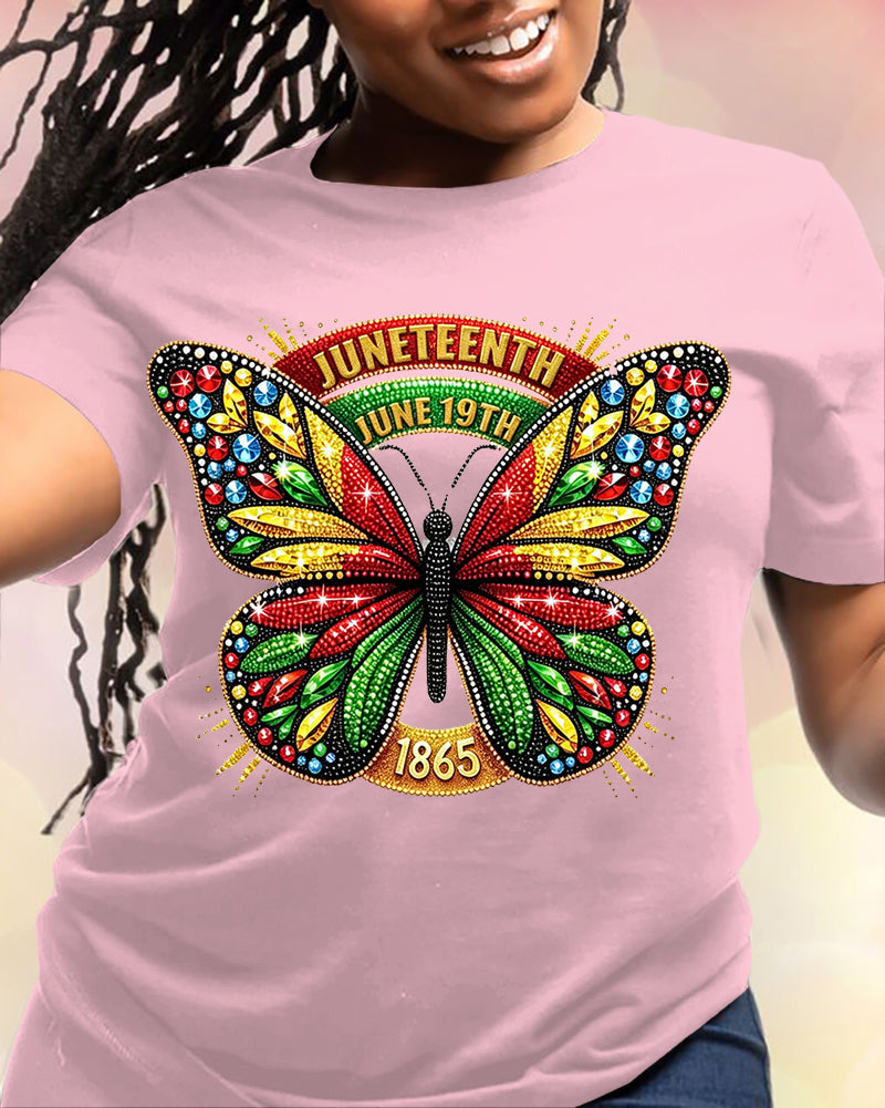 100% Cotton Juneteenth Reggae Diamond Butterfly Crew Neck Short Sleeve Tshirt