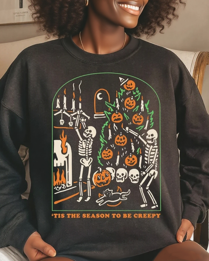 Halloween Tis the Season to be Creepy Cotton Long Sleeve Sweatshirt