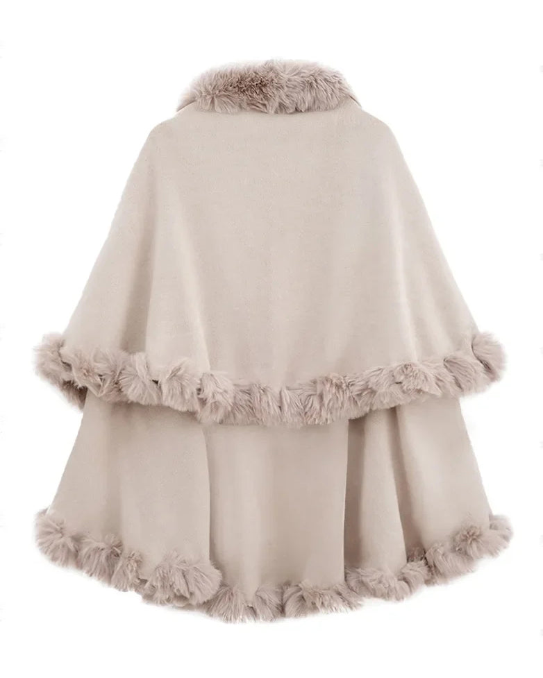 Autumn And Winter Rex Rabbit Fur Collar Double Cashmere Cape Shawl