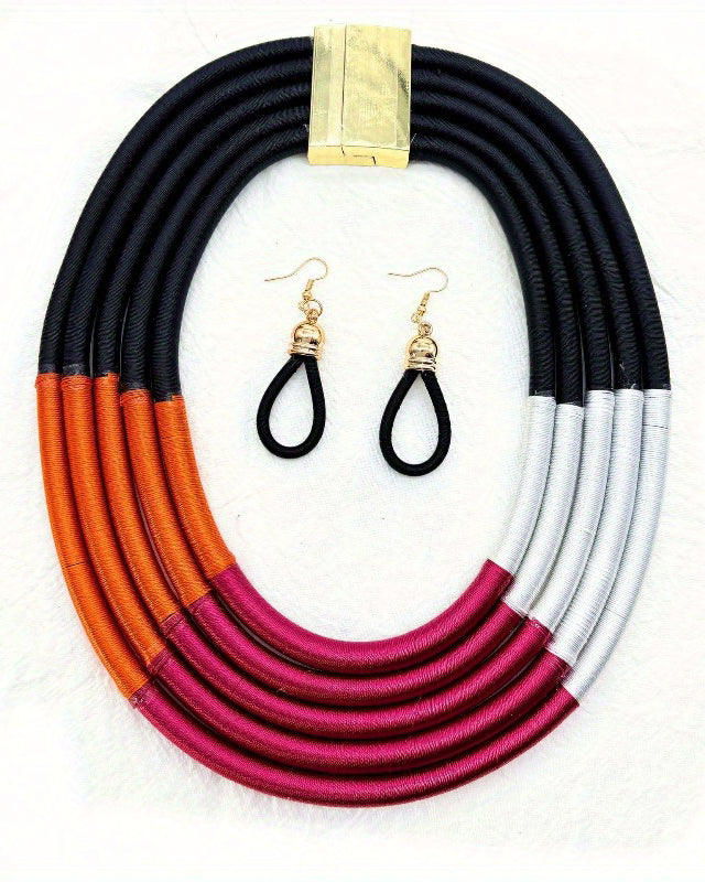 New Style Jewelry Set African Style Exaggerated Fashion Multi-layer Color Cotton Woven Necklace Collar Women's Accessories