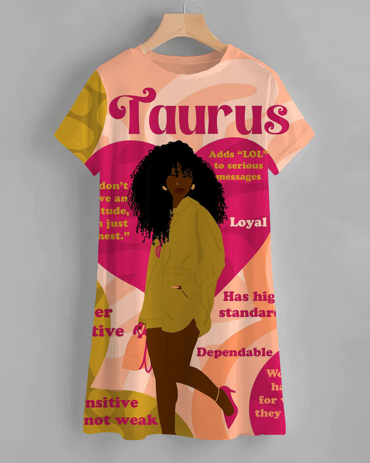 Taurus Girly Season Print Loose Shirt Dress