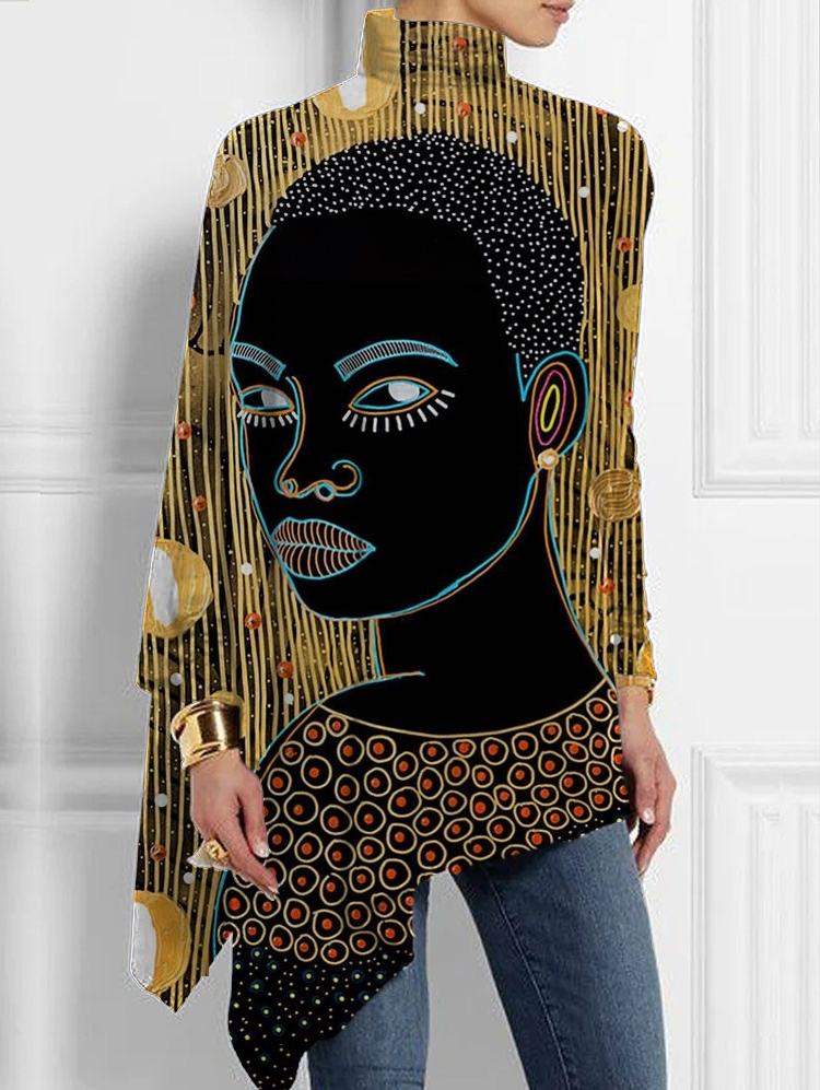 Black Girls Art Casual Loose Turtle Neck Long Sleeve Women's Tops