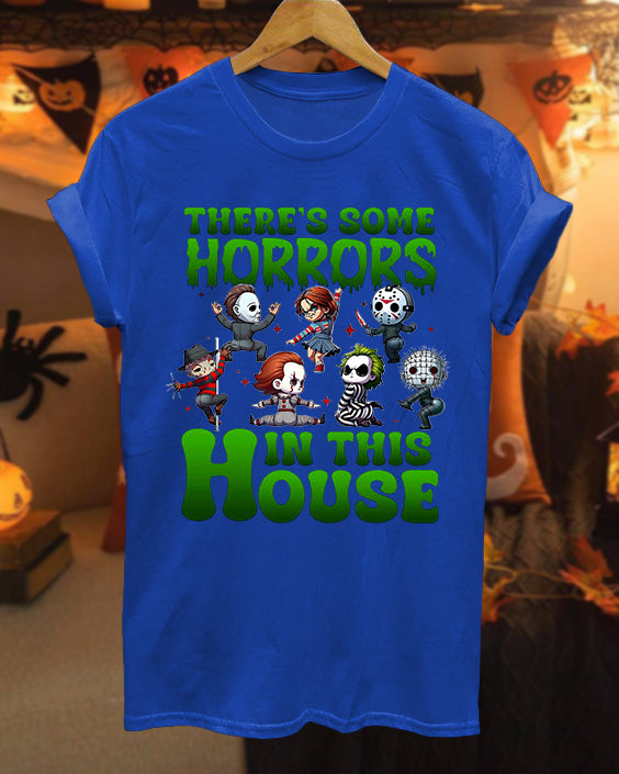 There Are Horrors In This House Pumpkin Hallowee 100% Cotton Crew Neck Short Sleeve Tshirt