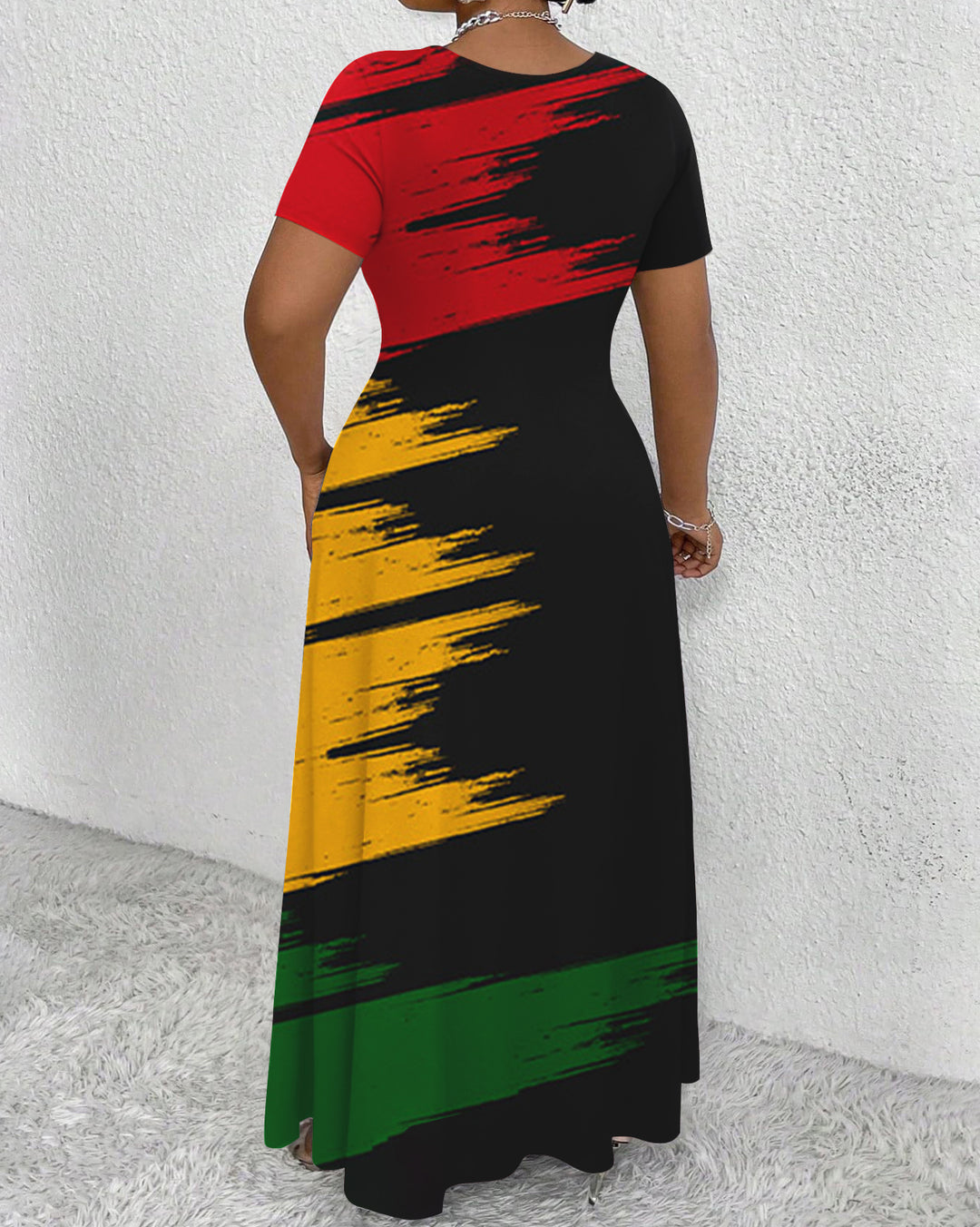 Reggae Graffiti Colors Round Neck Short Sleeve Maxi Dress