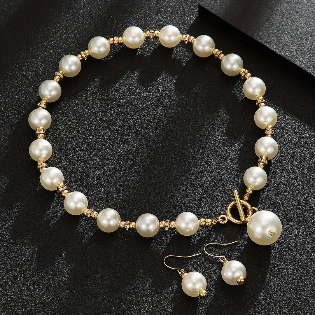 Multi-Layered Stackable Pearl Necklace + Earrings Jewelry Set
