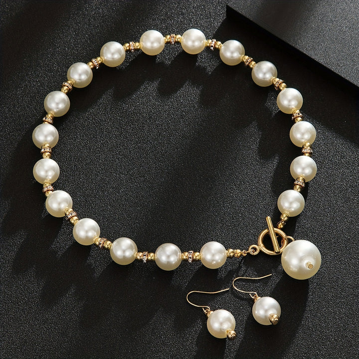 Multi-Layered Stackable Pearl Necklace + Earrings Jewelry Set