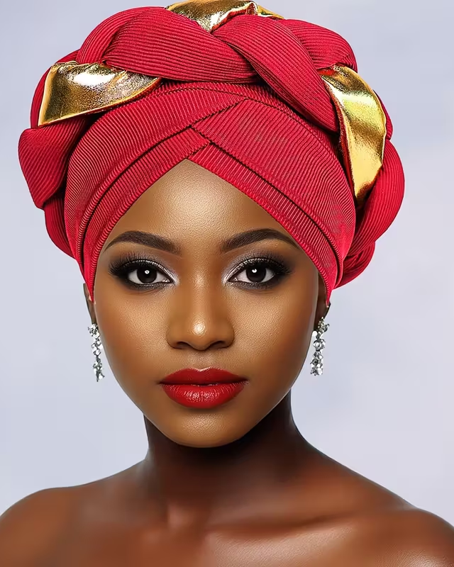 Elegant Pre-Tied Boho Turban Cap with Golden Accents