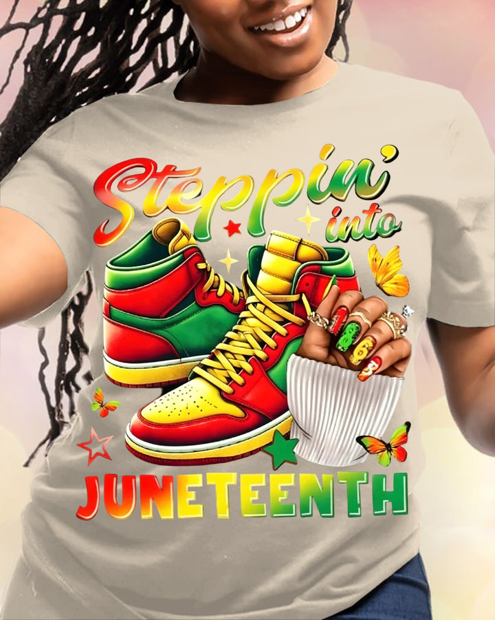 100% Cotton Steppin' Into Juneteenth Crew Neck Short Sleeve Tshirt