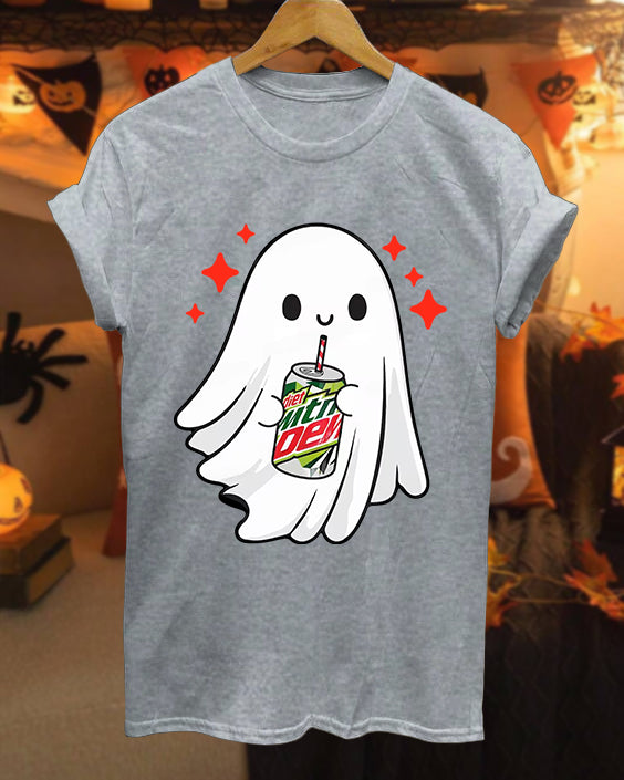 Cute Halloween Ghost 100% Cotton Crew Neck Short Sleeve Tshirt