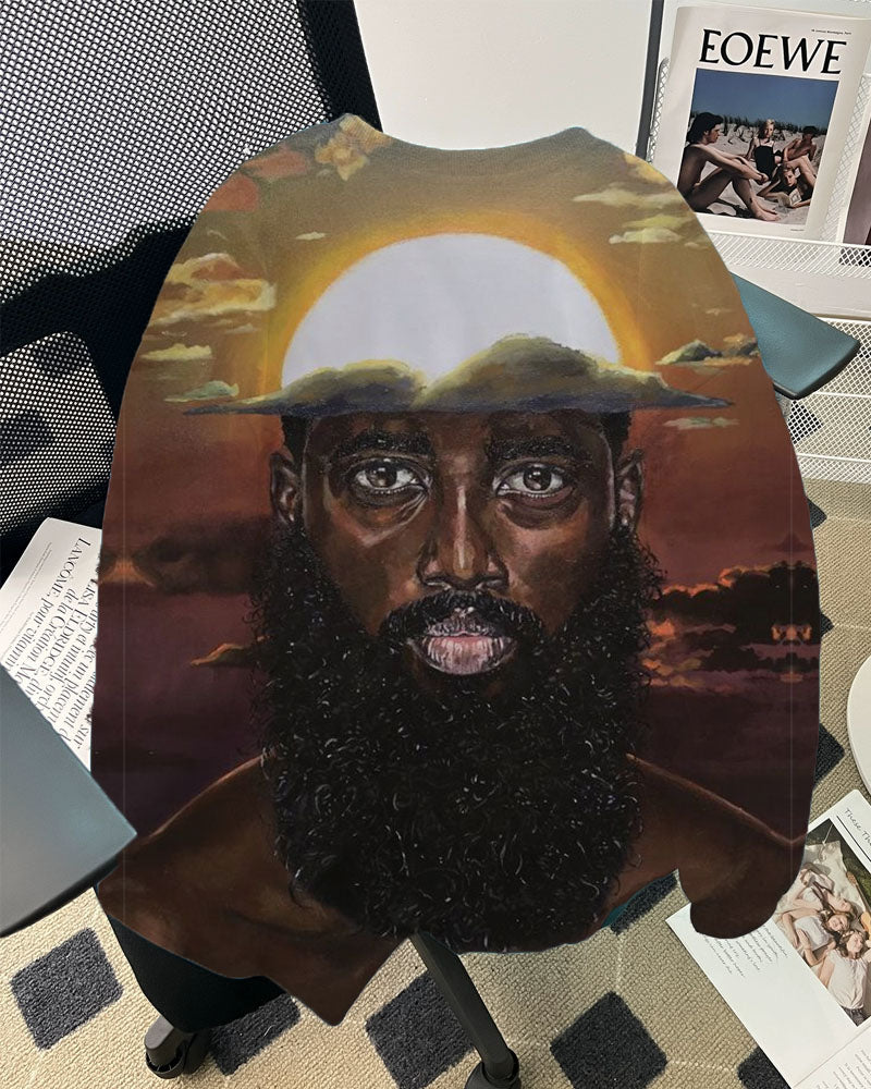 Women's Christian Black Jesus Sunrise Illustration Printed Crewneck Sweatshirts]