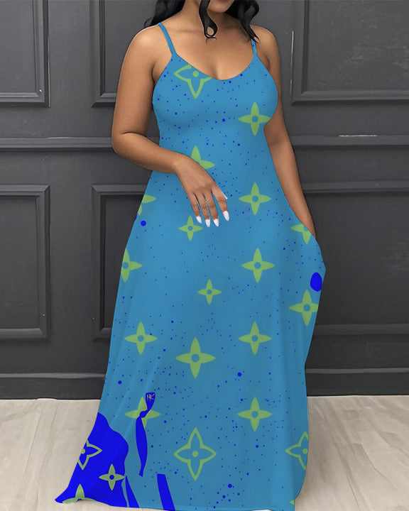 Alphabet Geometric Series V-Neck Pocket Cami Dress