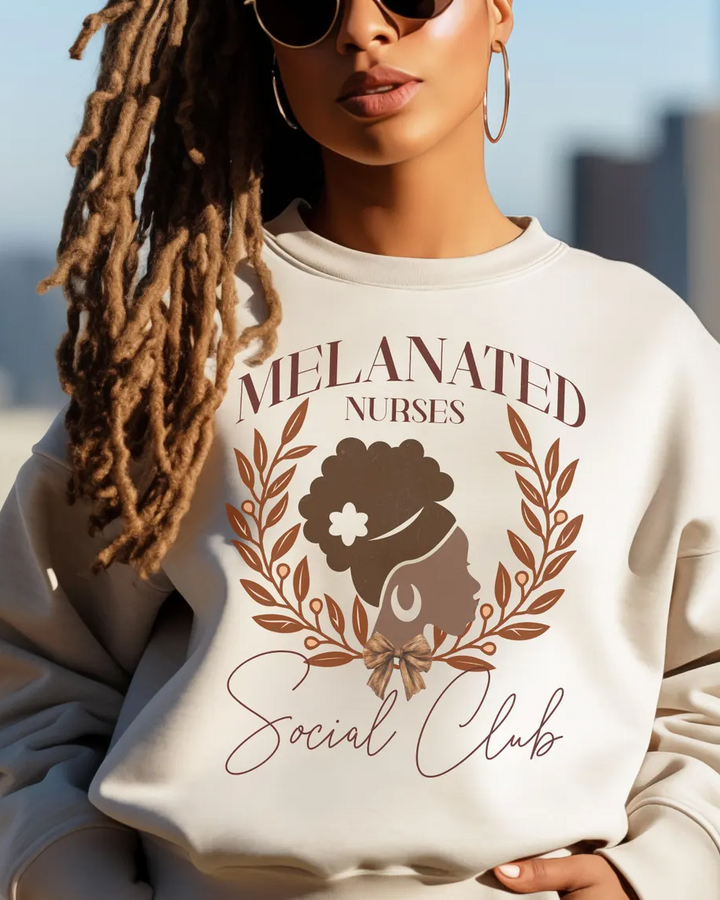 Melanin Nurses Print Crewneck Long Sleeve Sweatshirt