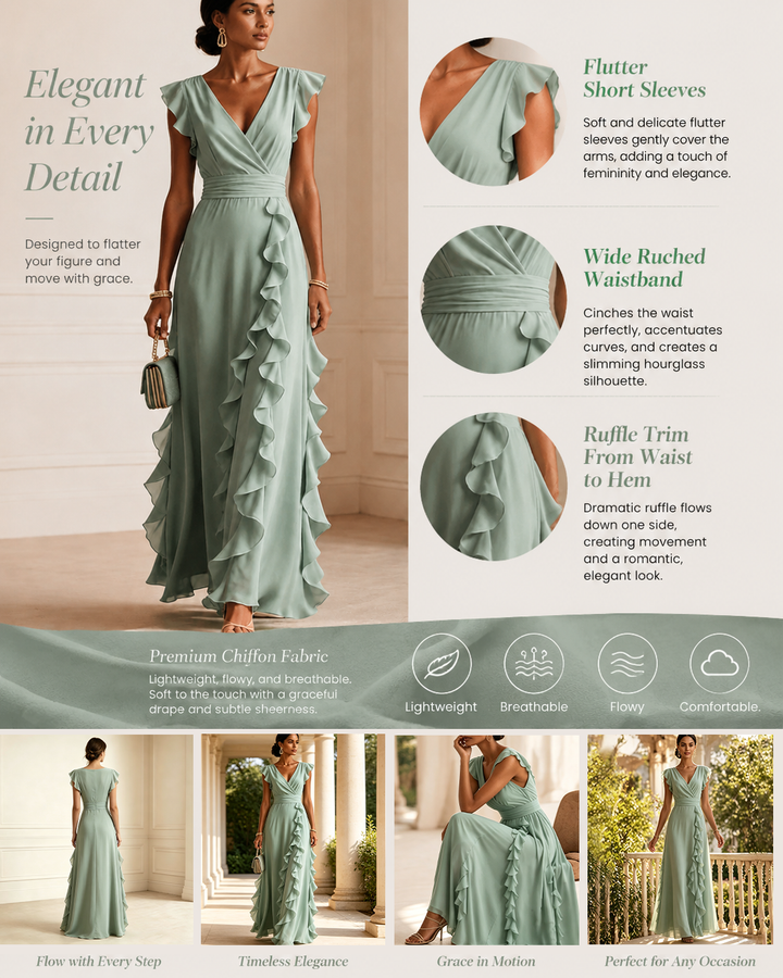 Elegant Ruffle Wrap Maxi Dress