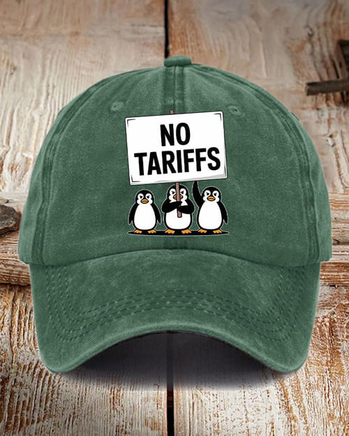 Penguin No Tariffs Print Wash Baseball Cap
