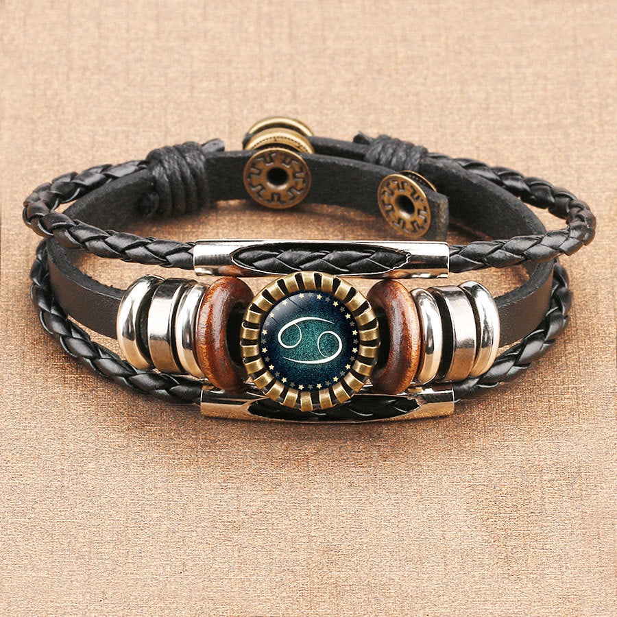 Twelve Constellations Time Gem Cowhide Bracelet