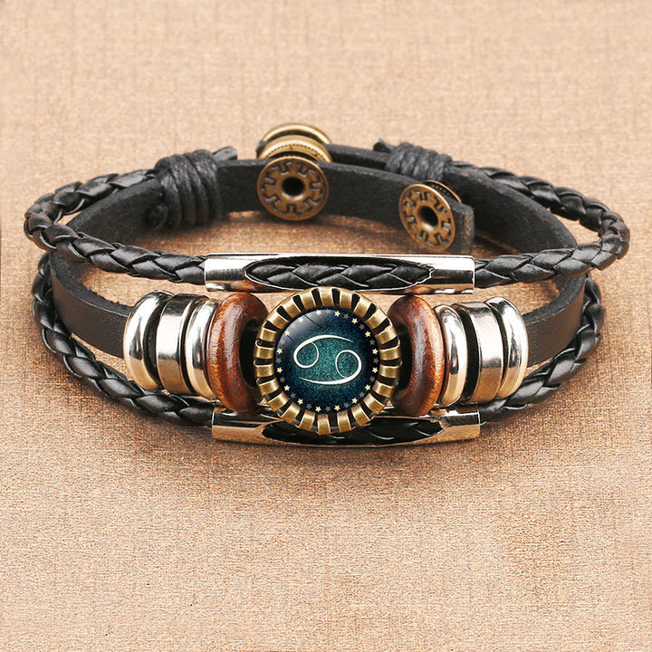 Twelve Constellations Time Gem Cowhide Bracelet