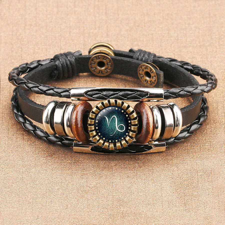 Twelve Constellations Time Gem Cowhide Bracelet