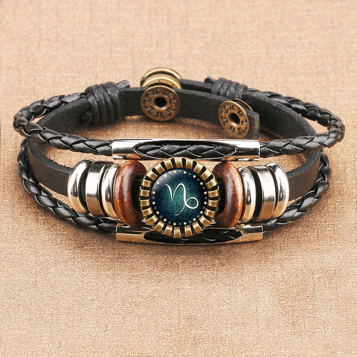 Twelve Constellations Time Gem Cowhide Bracelet