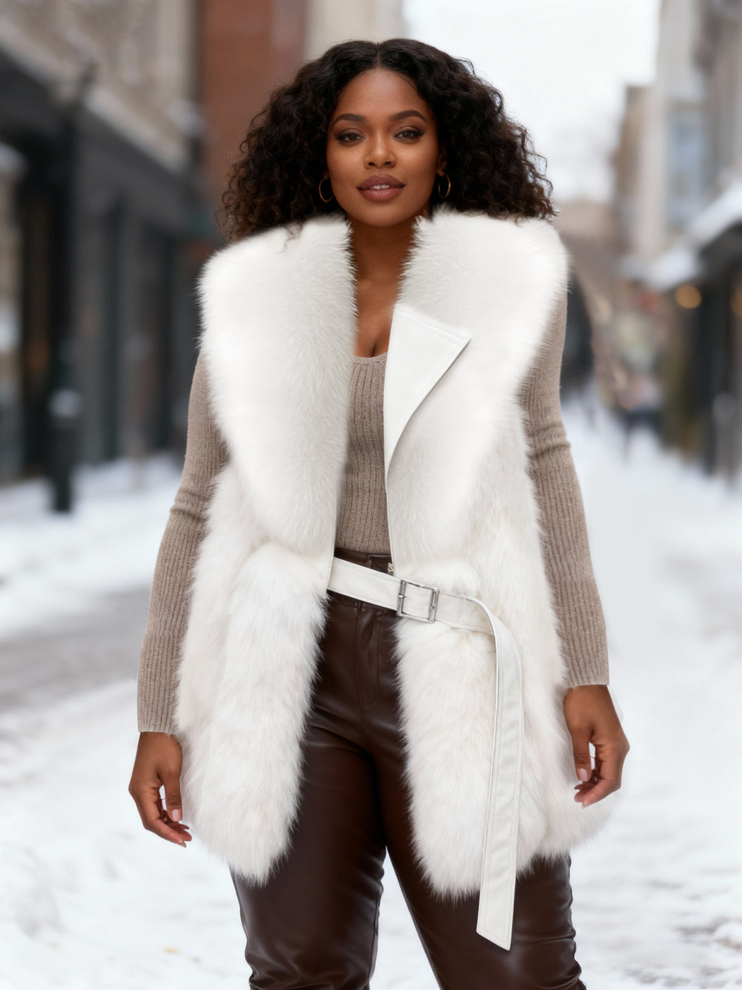 Women's Faux Fox Fur Vest Slim-Fit Slimming Fashionable Young Solid Color Jacket
