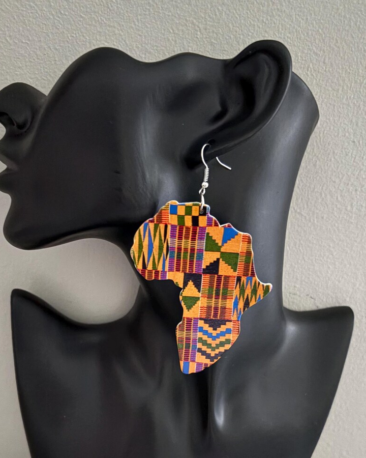 African Map Ankara Totem Earrings