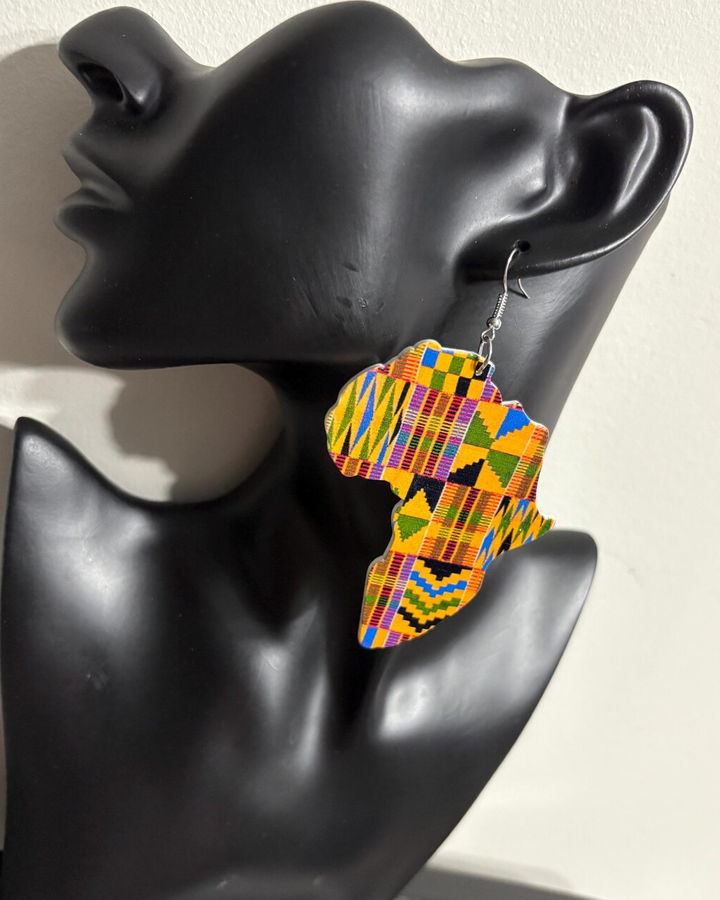 African Map Ankara Totem Earrings